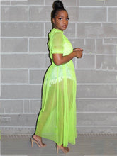 Solid Color Mesh Ruched Maxi Dress Cover Up